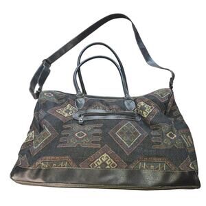 Vintage Gitano Aztec Tapestry Weekender Travel Bag Black Shoulder Duffle Large